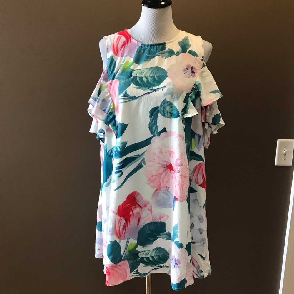 2 for $12 Umgee White Floral Cold Shoulder Dress